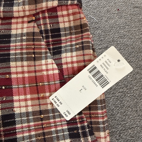 Anthropologie Avery Pleated Wide-Leg Preppy Trousers by Maeve Plaid Sparkle Sz L - Picture 3 of 7